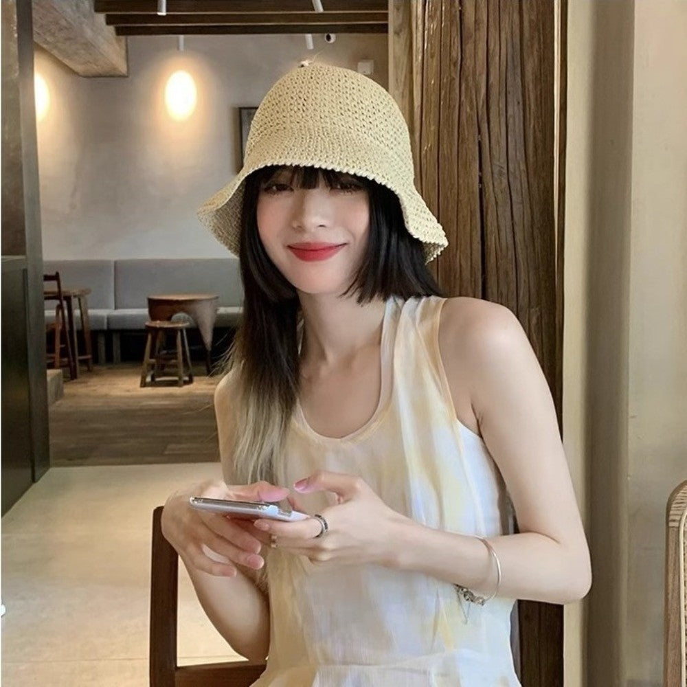 UV Protection Straw Bucket Hat Foldable Fisherman Hat  for Women Beach
