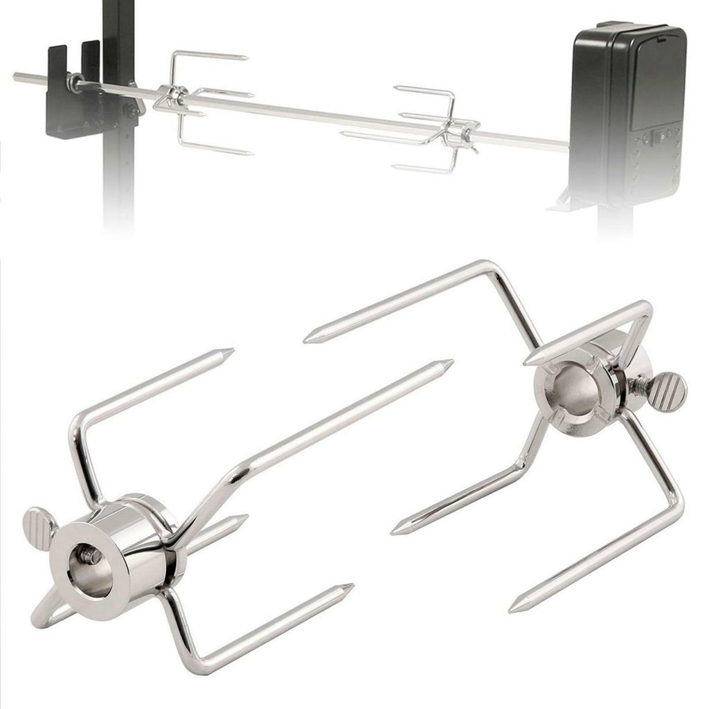 2x Rotisserie BBQ Spit Fork Chicken Charcoal Grill Barbecue Accessories