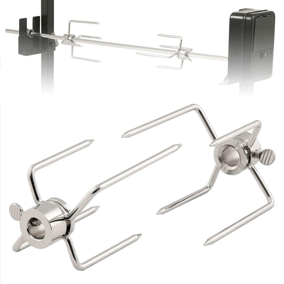 2x Rotisserie BBQ Spit Fork Chicken Charcoal Grill Barbecue Accessories