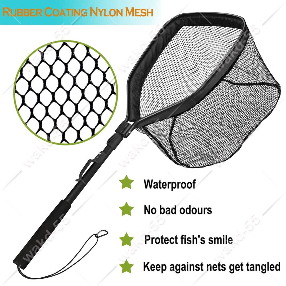 Rubber Coated Telescopic Fishing Net Foldable Float Landing Net For Fly Angling