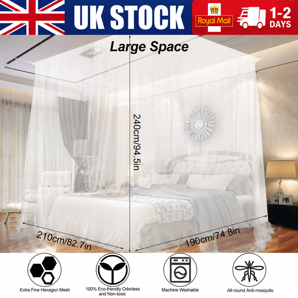 Mosquito Net Canopy  Fly Insect Protect Double King Bed Tent Mesh Curtain UK