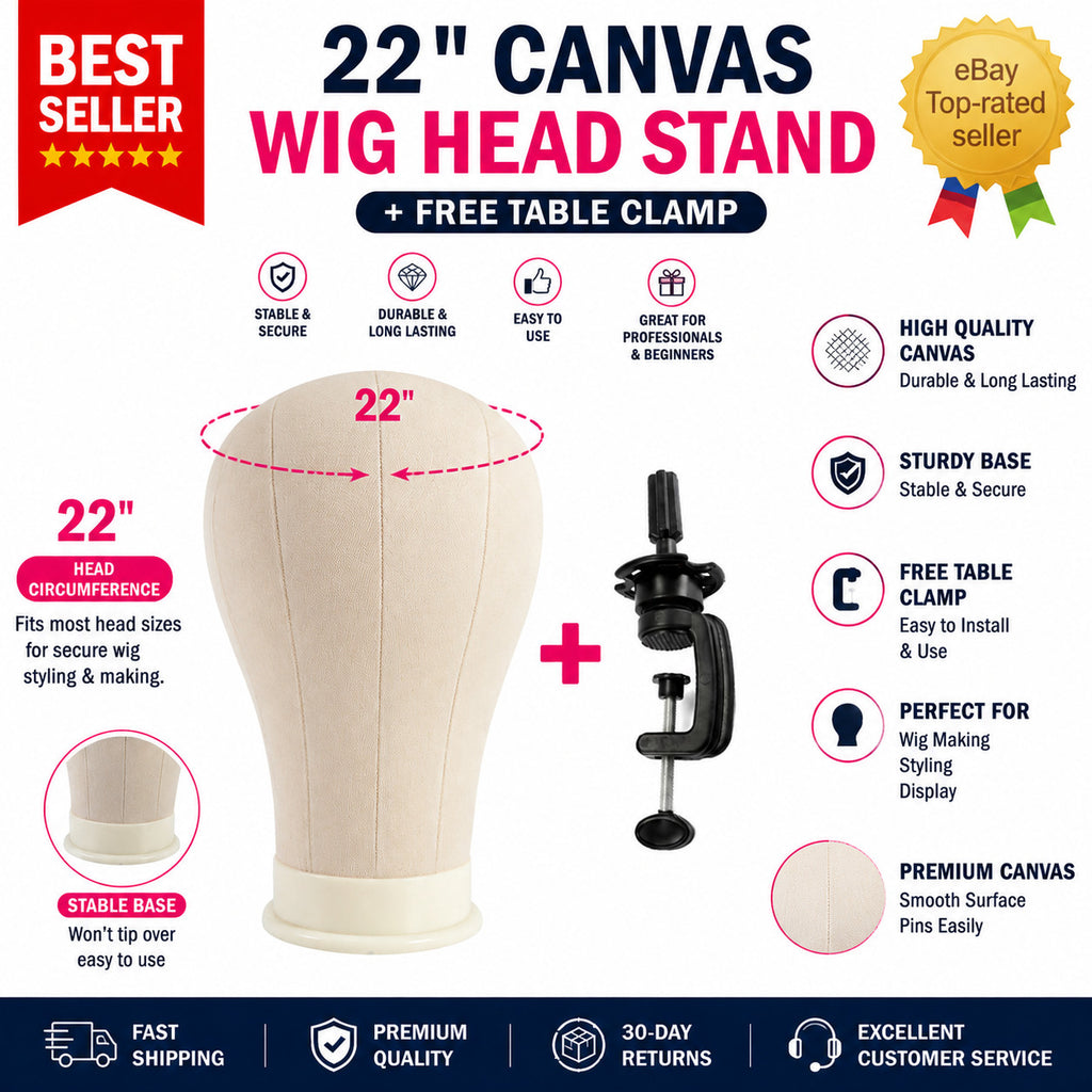 22" Canvas Block Mannequin Head with Table Clamp For Wig Making Display Stand UK