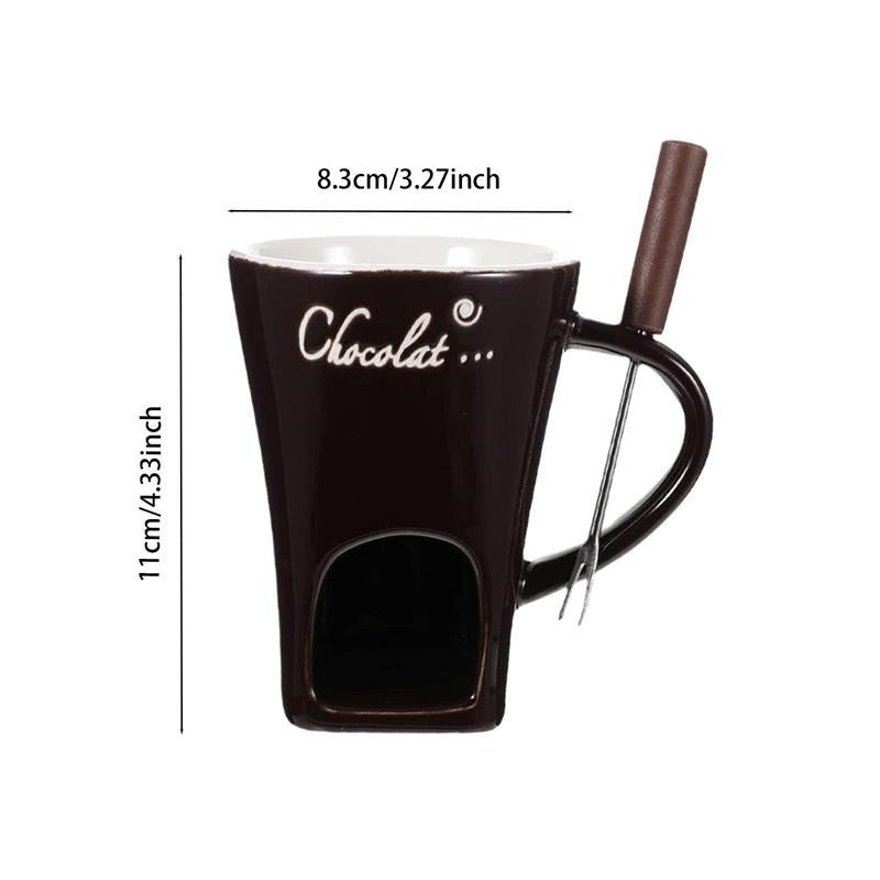 Chocolate Fondue Mugs,Premium Chocolate Fondue Coffee Cup with Fork Melting Mug