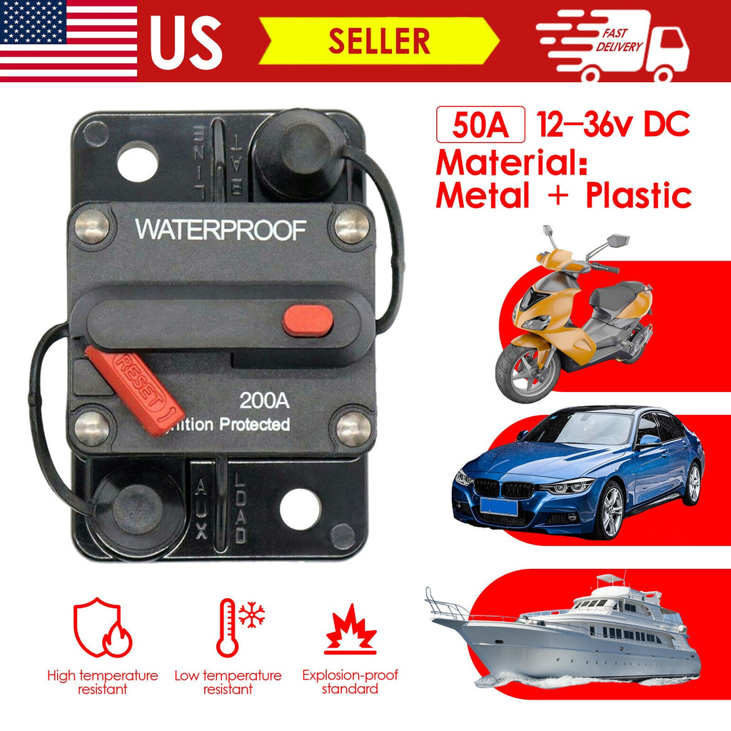 Car Auto Boat Truck RV Marine Circuit Breaker with Manual  12 Volt 50 Amp