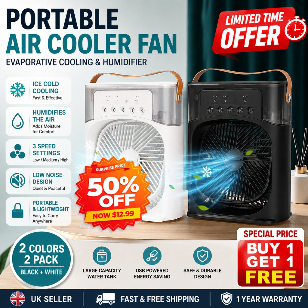 2X Portable Air Cooler Fan Black & White Evaporative AC Humidifier UK