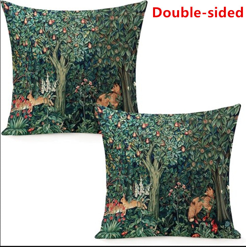 Set of 2 William Morris Pillow Covers Forest Fox Hares Blue Green Floral