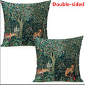 Set of 2 William Morris Pillow Covers Forest Fox Hares Blue Green Floral