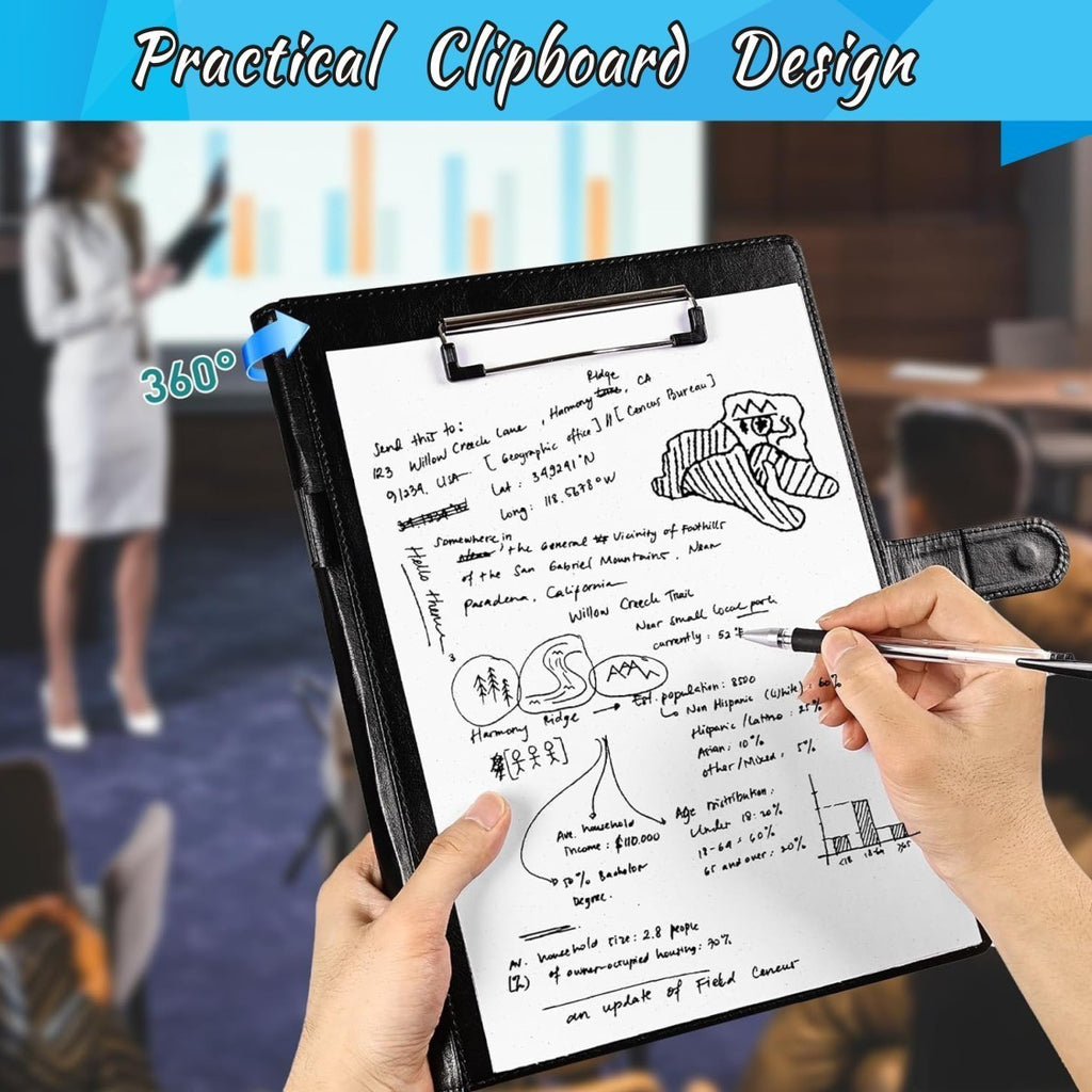 A4 Clipboard Folder with Storage PU Leather Waterproof Magnetic Clip Board