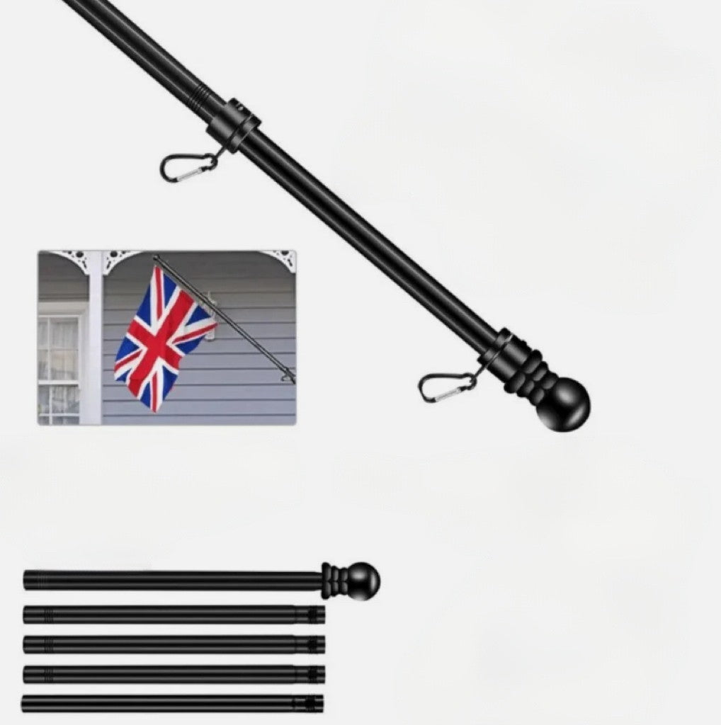 180CM Wall Mounted Mount Telescopic Flag Pole Top Black Ball Flagpole
