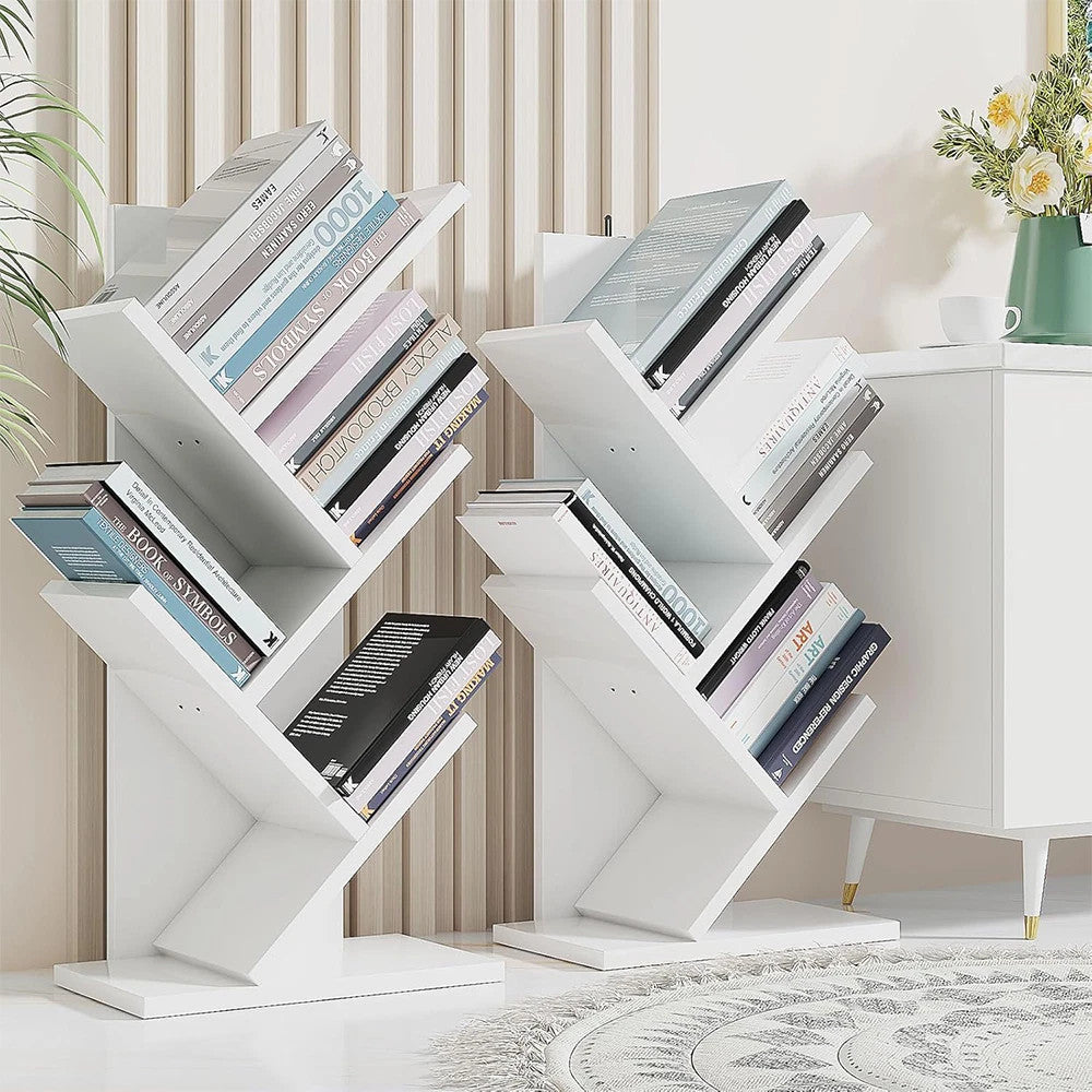 5-Tier Tree Bookshelf Bookcase Desk Book Rack Shelf Display Free Standing Wooden