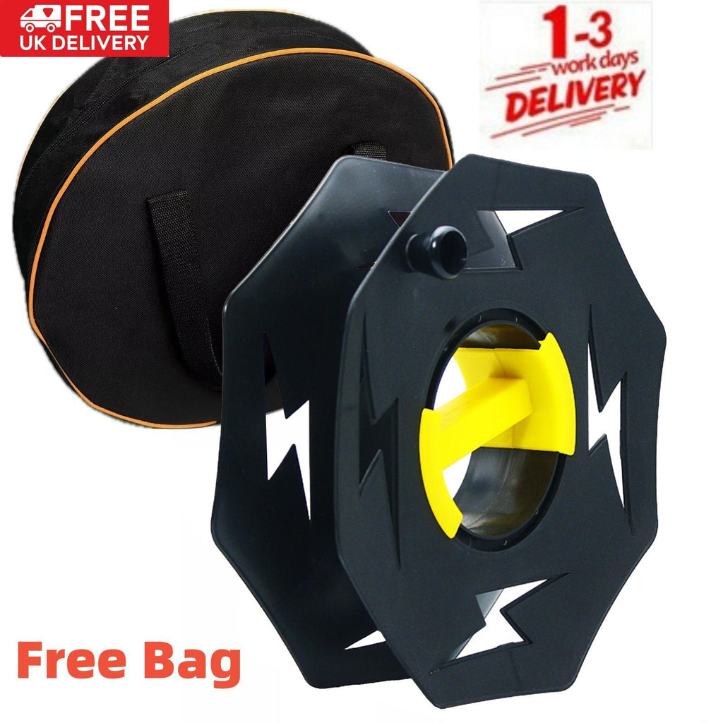 Cable Tidy Reel 25m Mains Hook Up Lead Wire Holder with Storage Bag Caravan Camp