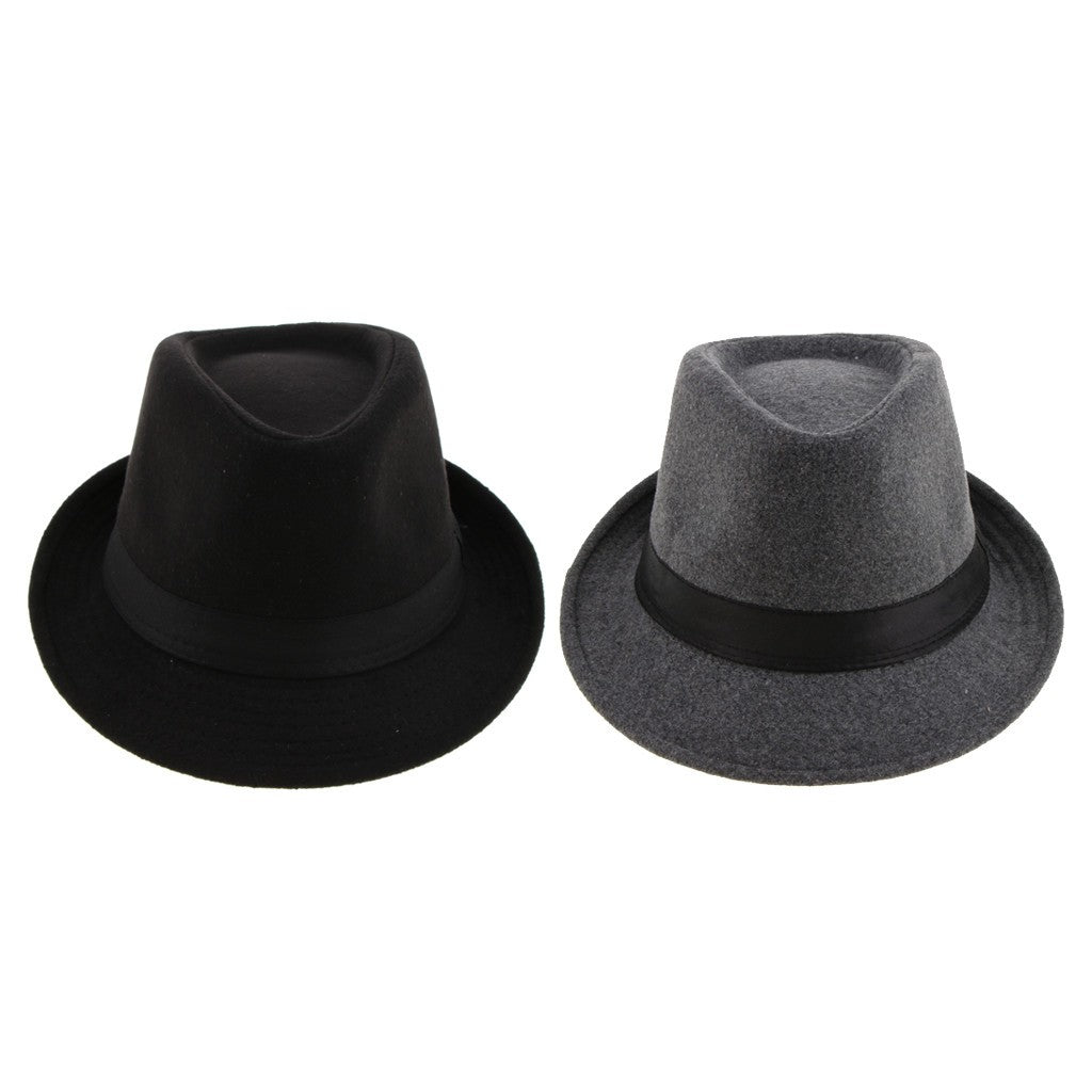 Men's Manhattan Gangster Trilby   Winter Warm Wool Blend Fedora Hat Black