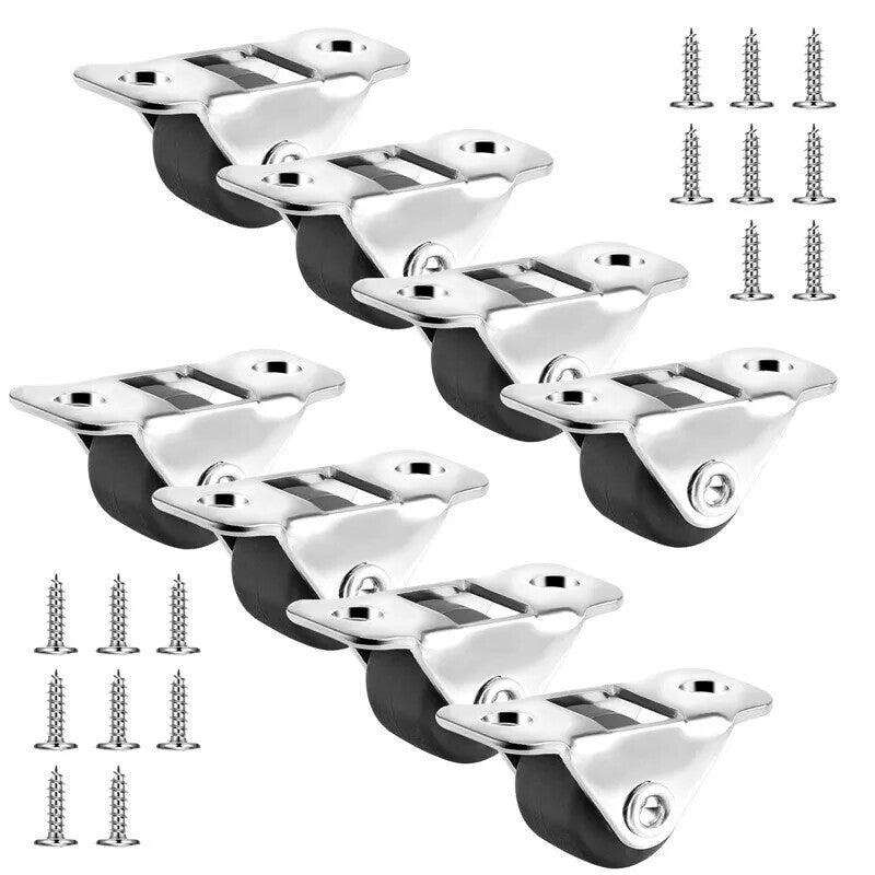 8pcs Mini Caster Wheels Little Rubber Rolling Wheels Low Profile Swivel Casters
