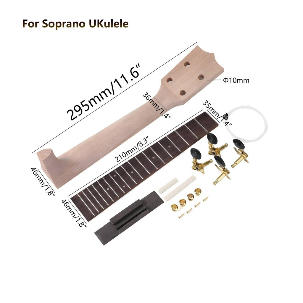 DIY Ukulele Neck Kit Customizable Tobacco Box Ukulele Parts for Beginners, Kids