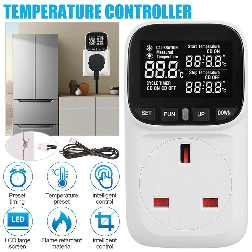 Digital Thermostat Temperature Controller Sensor Socket Timer Meter UK Plug
