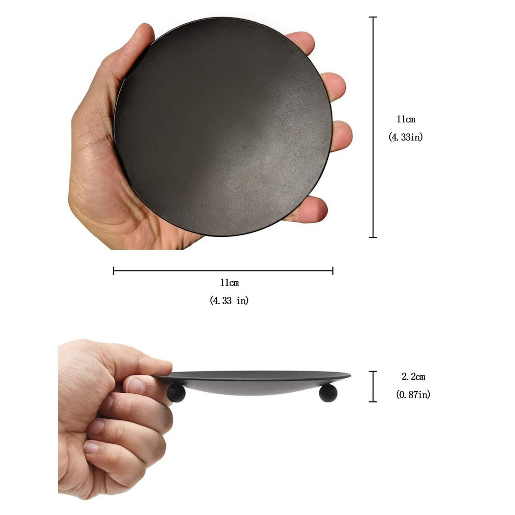 4Pcs Candle Holders for Pillar Candles Black Vintage 11cm Iron Candle Plate Dish