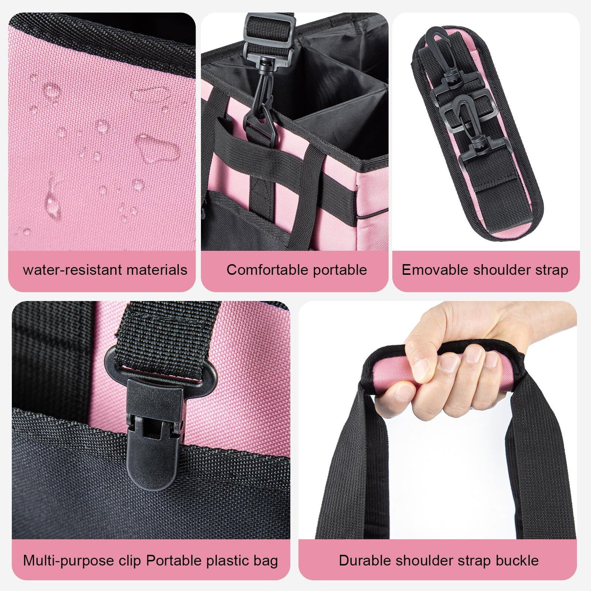 Large Multi-Compartment Tool Bag with Removable Dividers, Adjustable Should Pink
