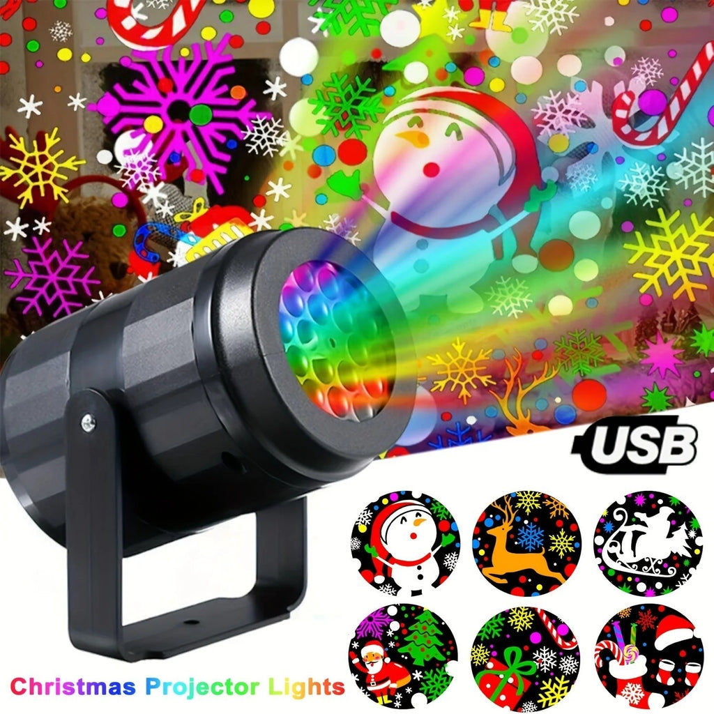 16 Pattern Christmas Projector USB LED Lighting Santa Claus Snowflake Projection