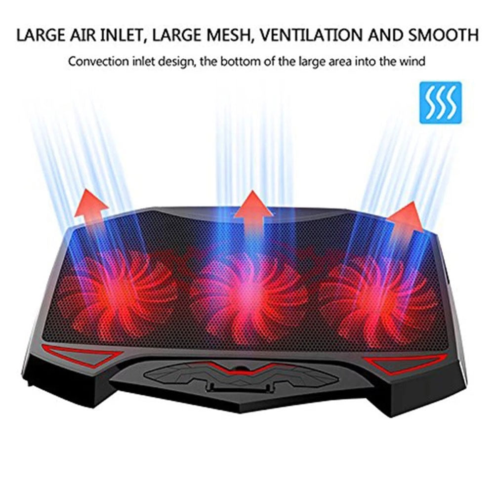 Quiet Laptop Cooler 3 Powerful Fans Gaming Cooling Mat Pad Stand Tilt 12-17" UK