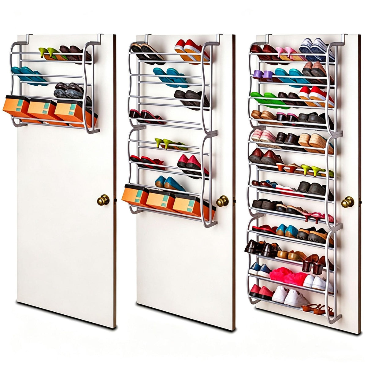 36 PAIR OVER DOOR HANGING SHOE RACK 12 TIER SHELF ORGANISER STORAGE STAND HOLDER