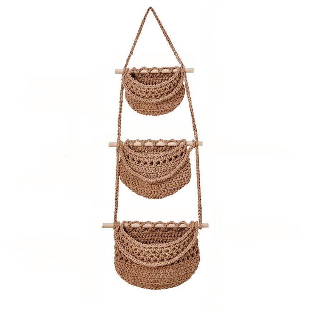 1/3-Tier Macrame Fruit Hammock Storage Basket Hanging Vegetable Holder Pockets