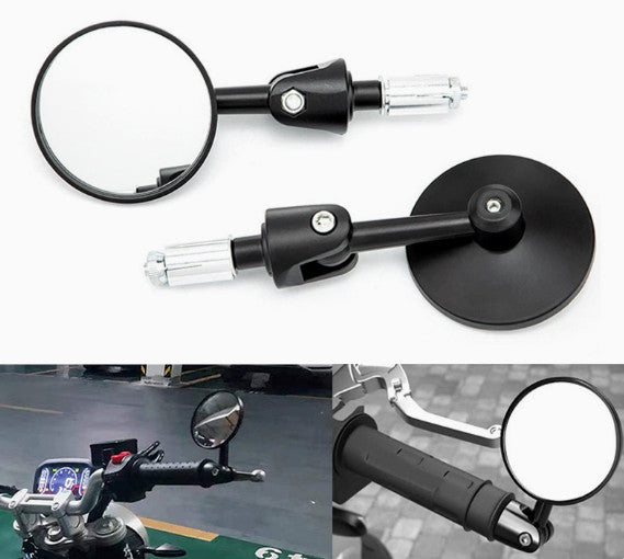 2PCS Motorcycle Rear View Mirrors Round 7/8" Handle Bar End Foldable Motorbike