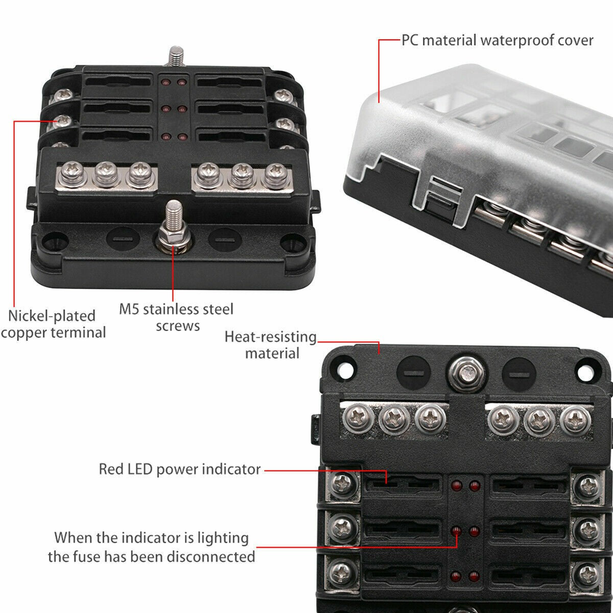 Car 6 Way Blade Fuse Box Block FuseBox Holder Auto Marine Bus Bar Kit 12V 32V