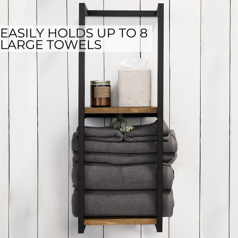 Wall‑Mounted Towel Rack Wooden Shelf Bathroom Storage Holder Towel Organiser