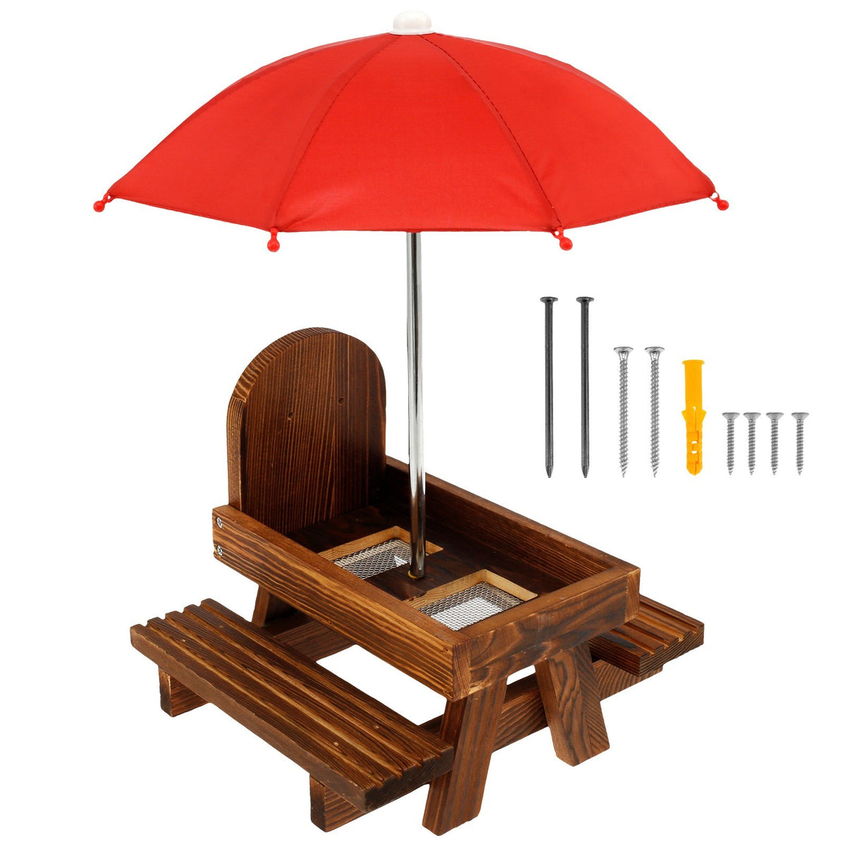 Carbonized Wood Squirrel Feeder Waterproof Chipmunk Feeder with Red