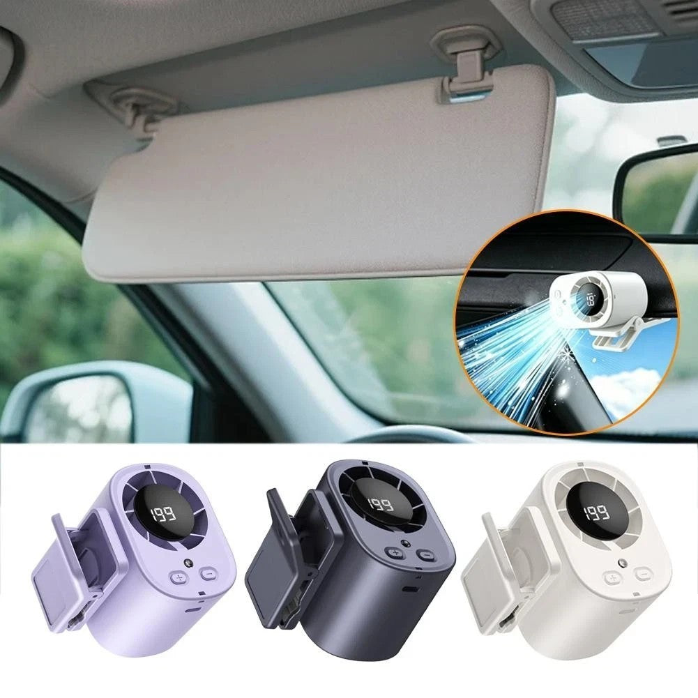 2026 Car Clip on 360° Fan with LED Display,USB Rechargeable Fan