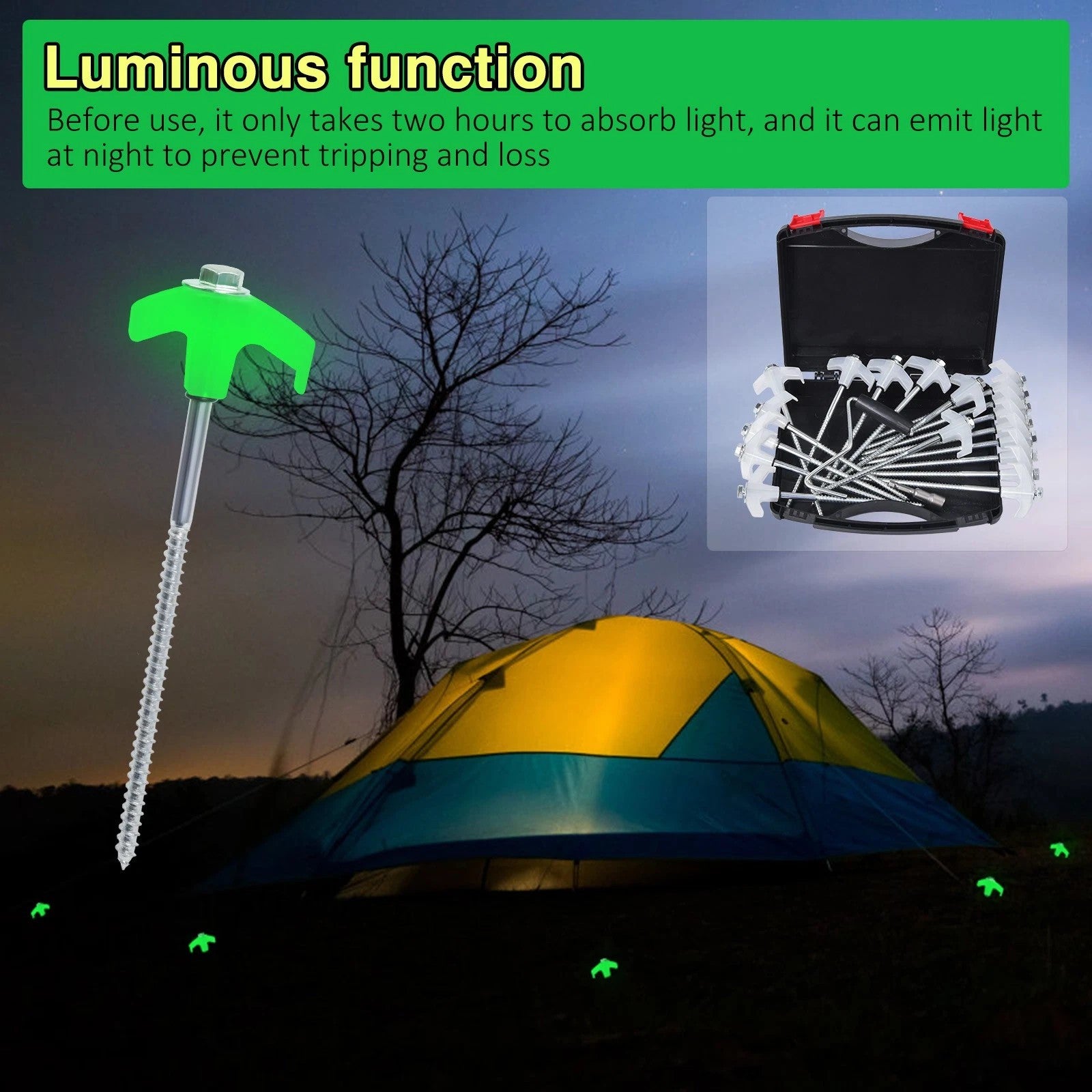20x Pegs Screw In Drill Top Heavy Duty Ground Pegs In Case Awning Tent Pegs Set