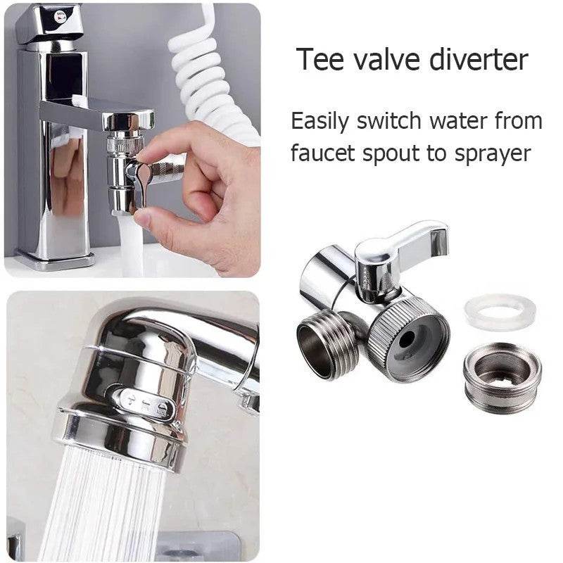 Kitchen Sink Splitter 3-way Diverter Valve Water Tap Connector Faucet Adapter UK