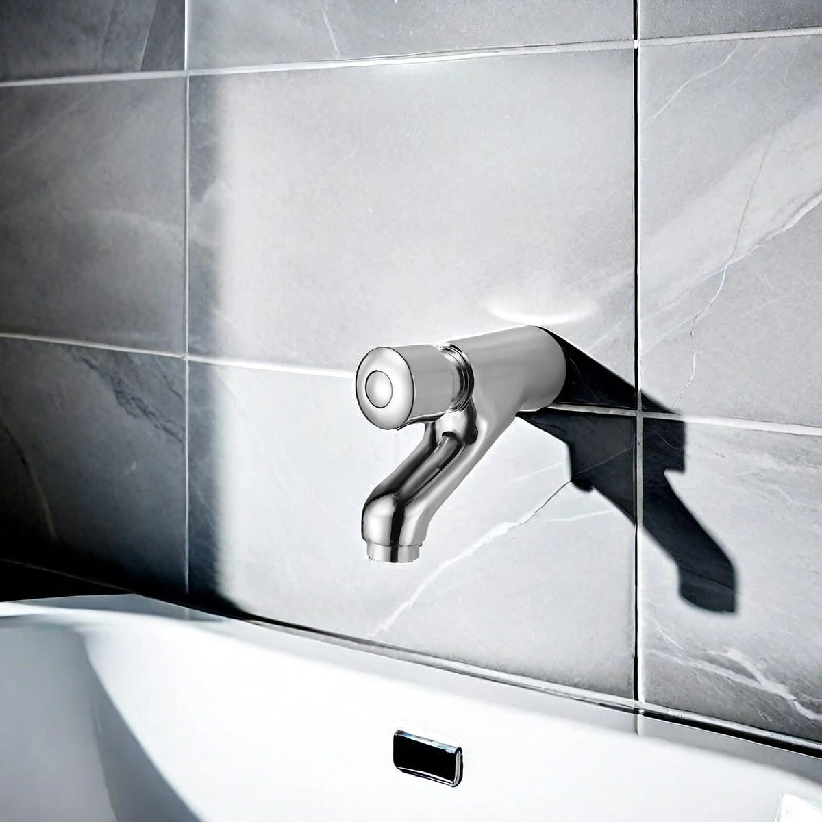 Wall Mounted Push Button Brass Cold Water Tap Bathroom Automatic Closing Faucet