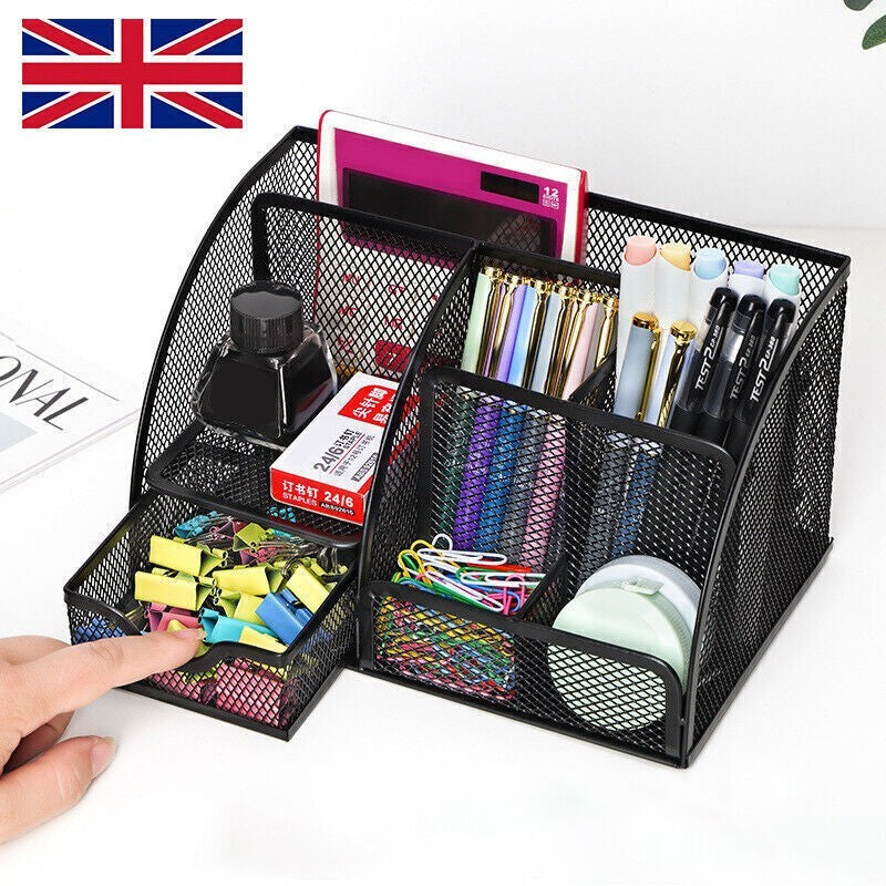 Metal Mesh Desk Organiser Stationery Pen Pencil Holder Tidy Storage For Office