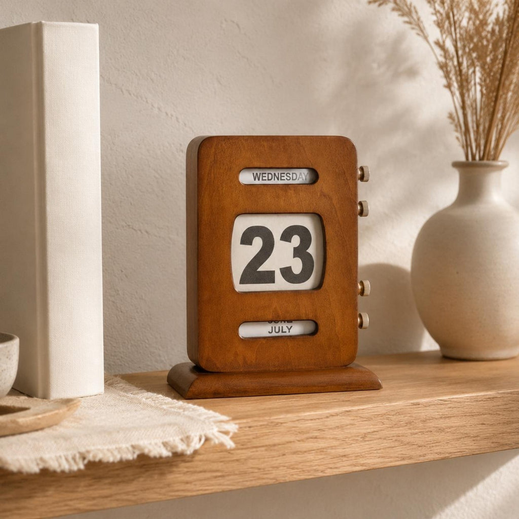 Retro Perpetual Calendar Reusable Wooden Desk Calendar Handmade Look for Office