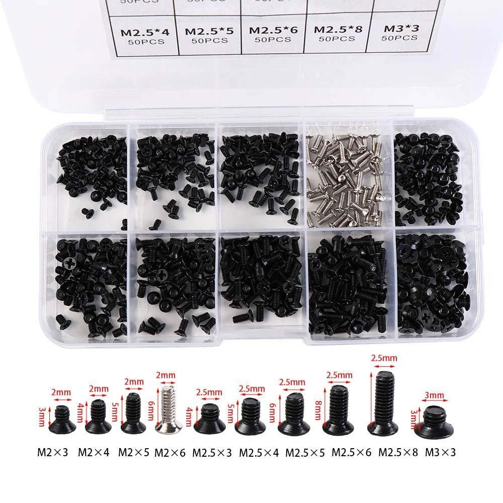 500Pcs HDD Screws Assortment Kit Carbon Steel Laptop Screws Set M2 M2.5 M3
