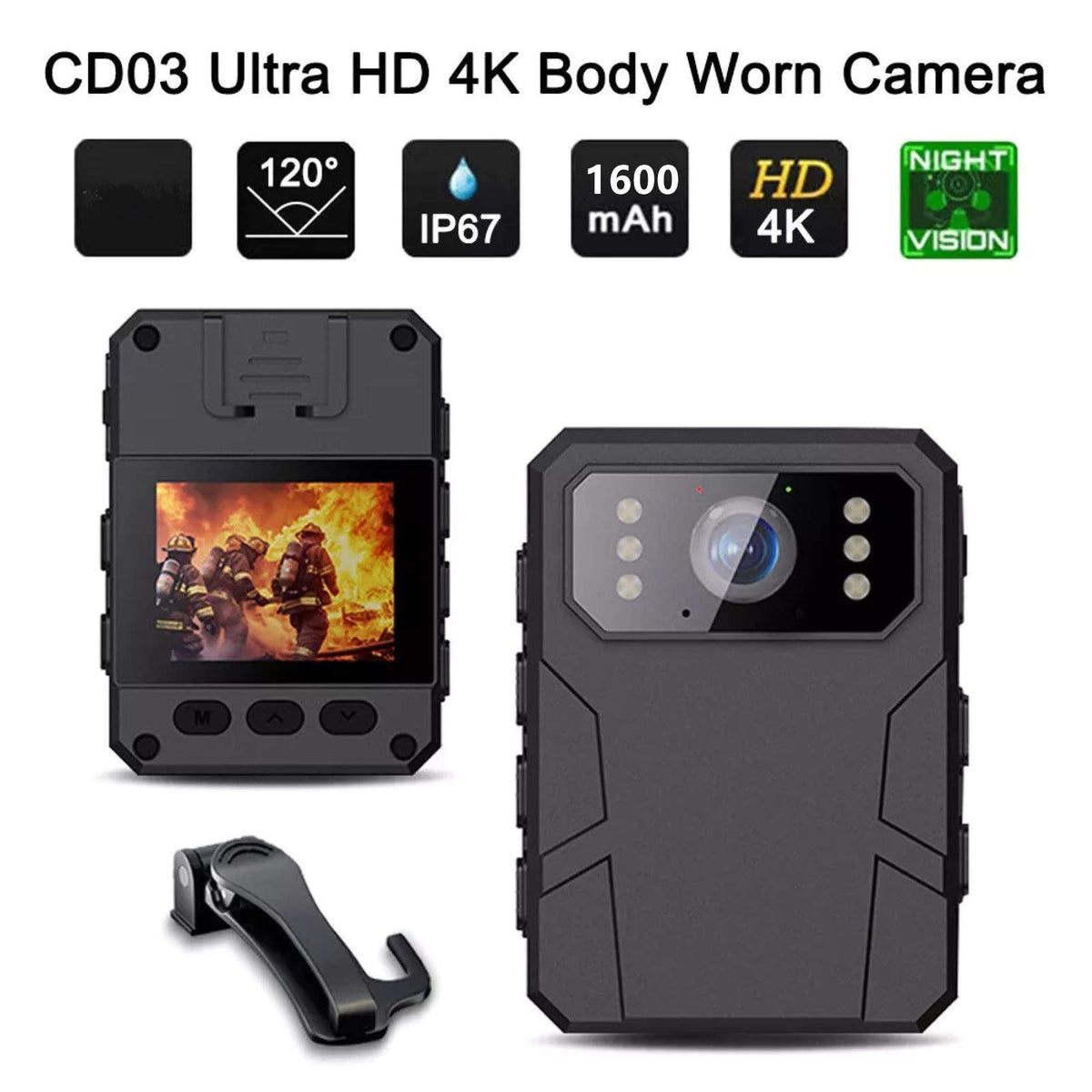 4K HD Police Wearable Cam Body Camera Recorder w/ Audio Night Vision Record