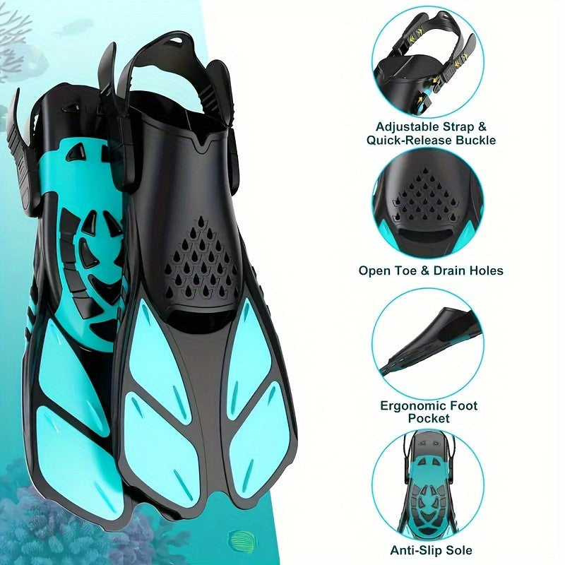 TEJ Snorkelling Fins Swim Flippers Short Adjustable Diving Travel