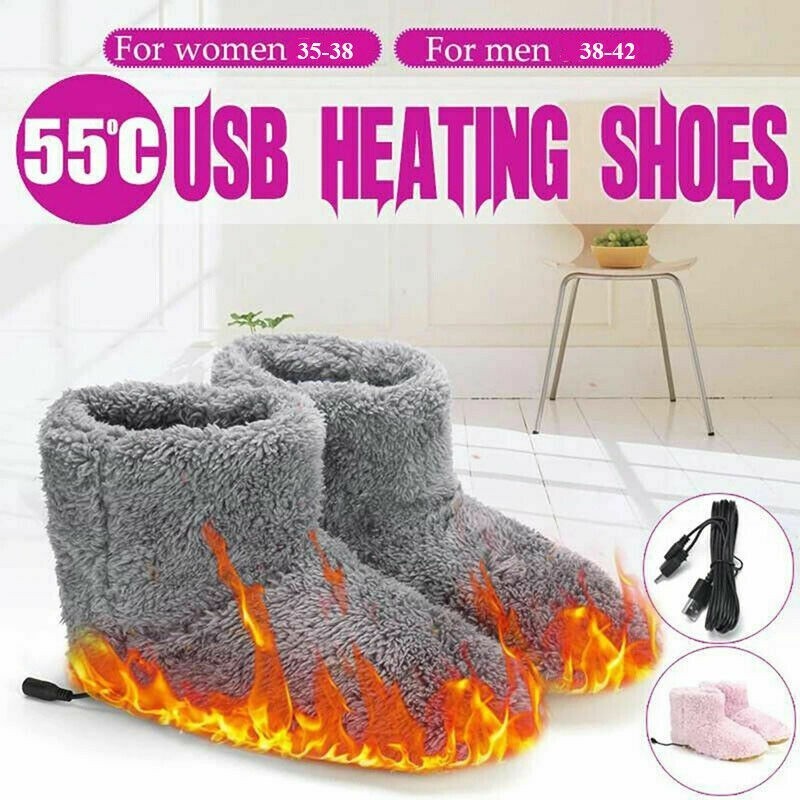 Winter USB Warmer Foot Shoe Plush Warm Electric Slipper Feet Heated Washable New