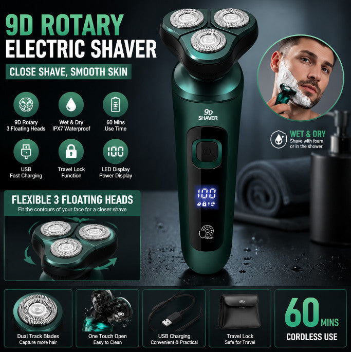 Portable Electric Shaver for Men Cordless Rotary Razor USB Charging Wet Dry