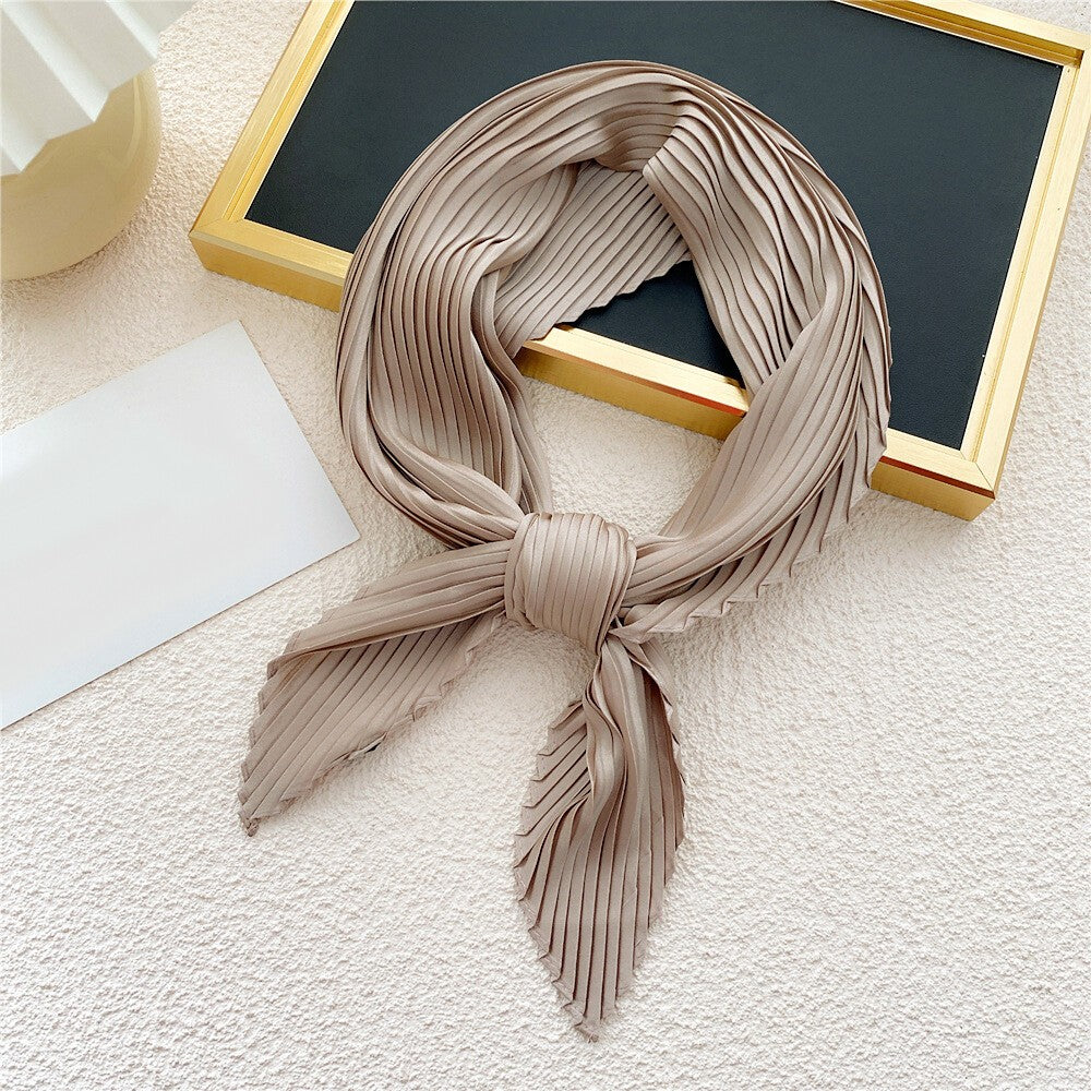 Wrinkled Small Scarf Women's Thin Scarves Pleated Neck Cover Scarves Solid Color