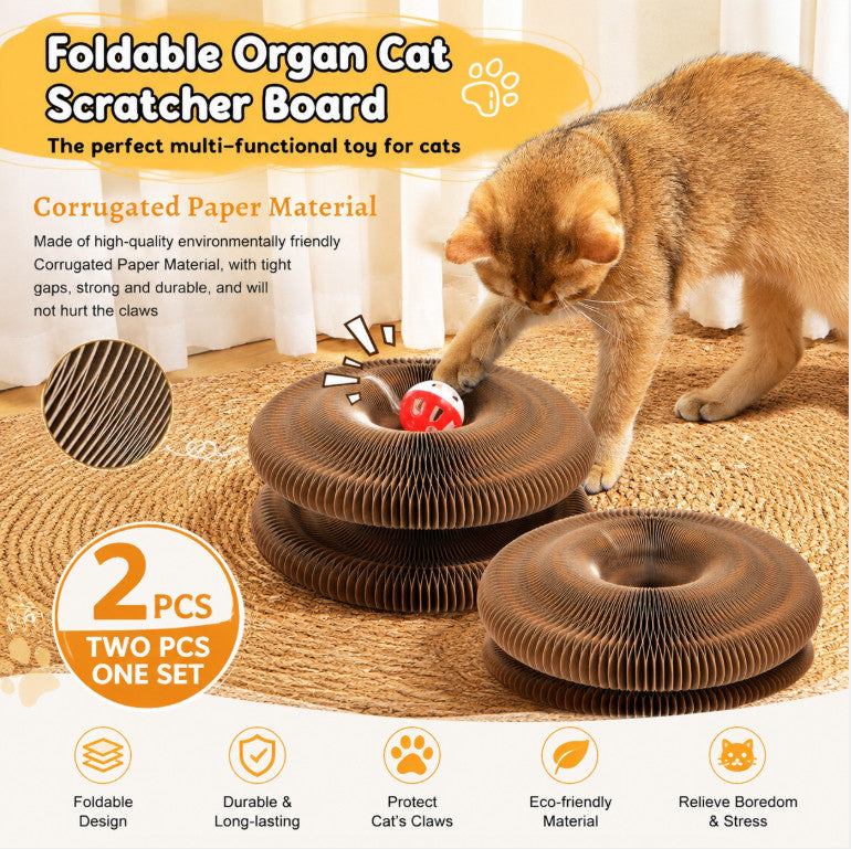 2 Pack Foldable Accordion Cat Scratcher Board Toy Ball Interactive Pet Toy