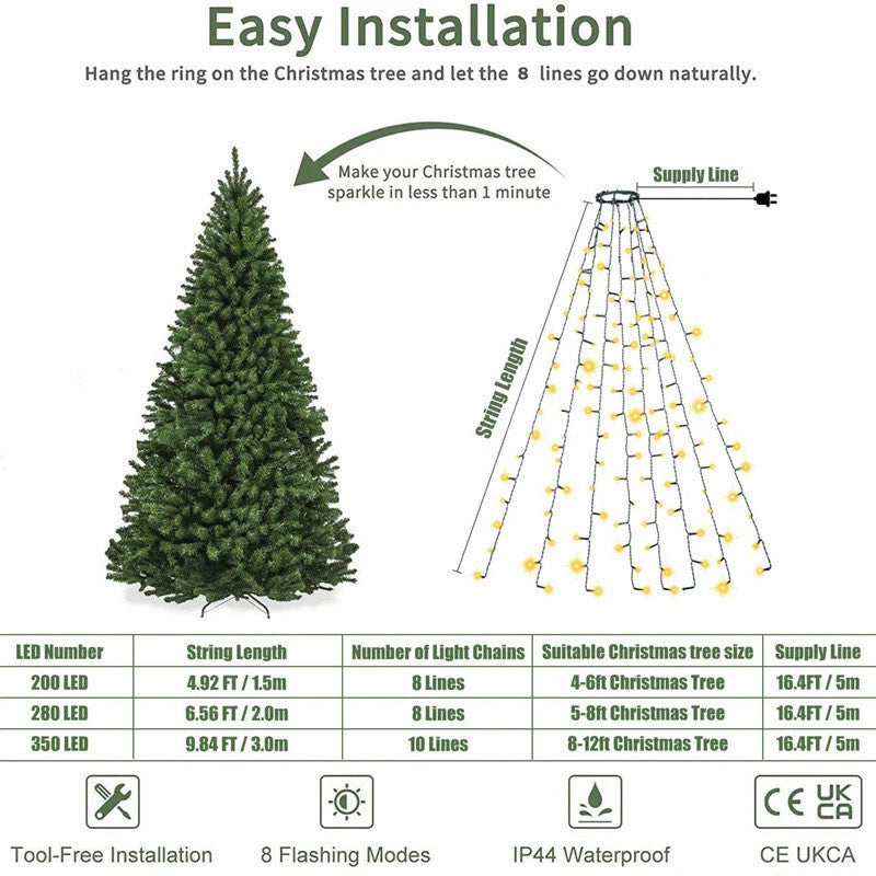 Christmas Decoration Lights 200/400 LED Waterfall Christmas Tree Lights USB