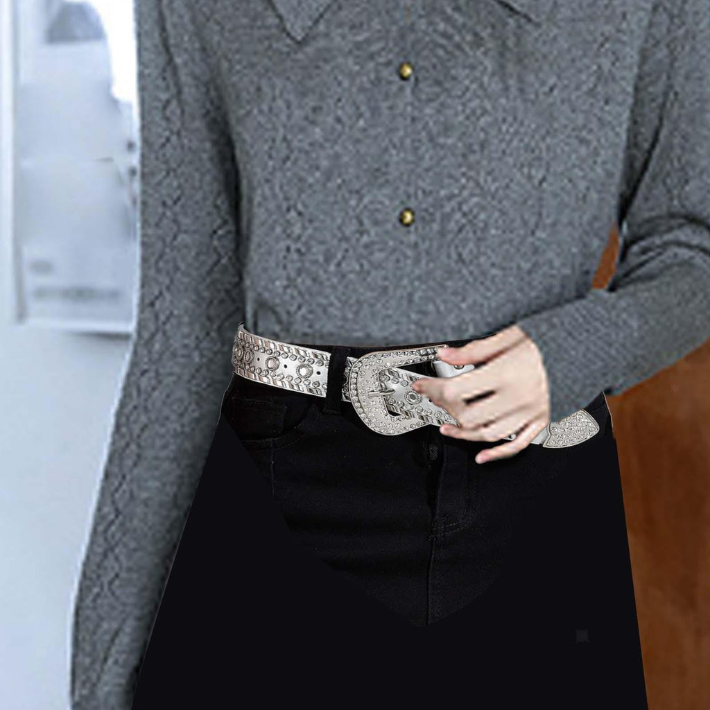 Rhinestone Belt for Men Women Western Cowboy Cowgirl Bling Studded PU Leather