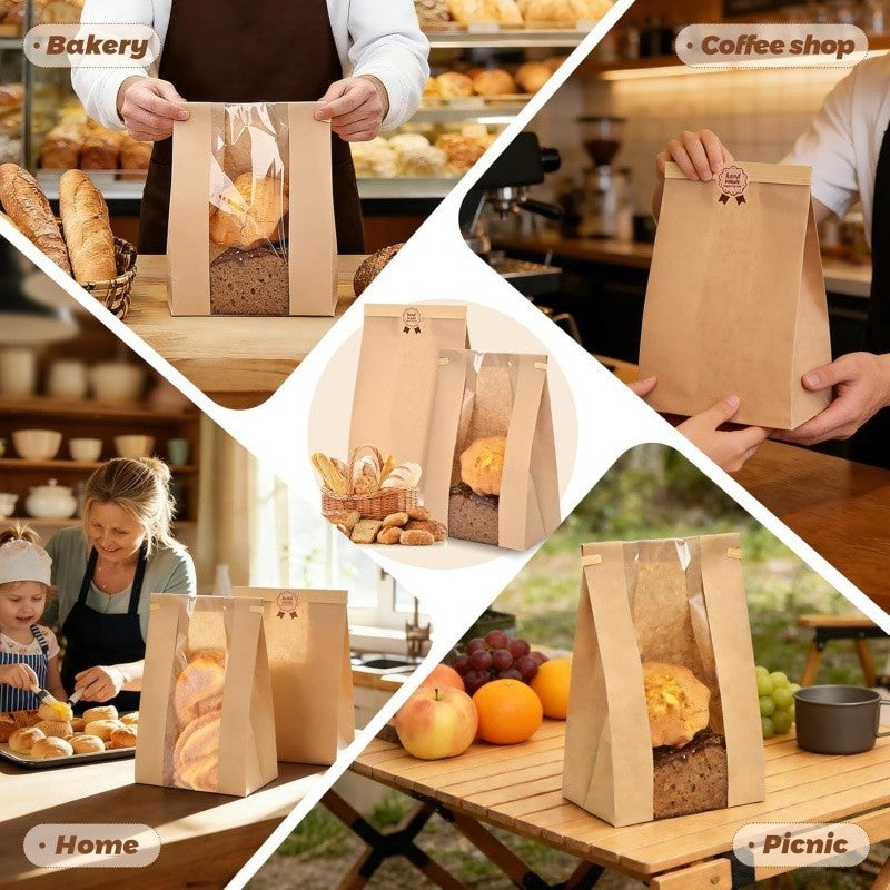 20 Pack Long Paper Bread Bags for Homemade Sourdough, Tin Tie Tab Lock