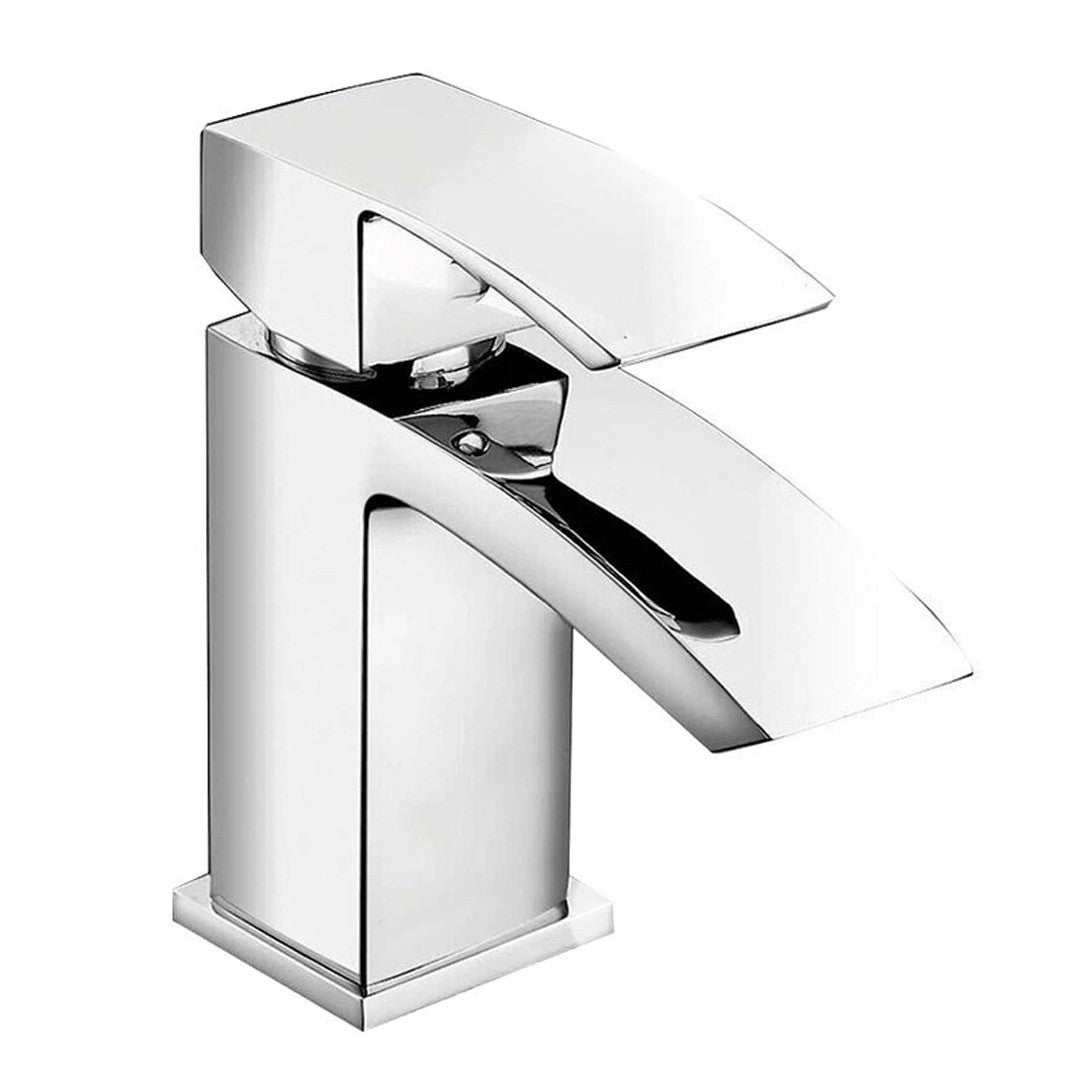 Waterfall Bathroom Sink Tap Cloakroom Basin Mixer Chrome Mono Faucet + Waste Set