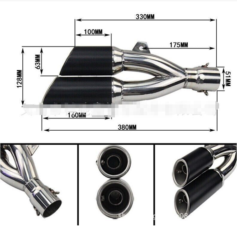 38-51mm Universal Dual Outlet Exhaust Silencer Motorcycle Exhaust Muffler Pipe
