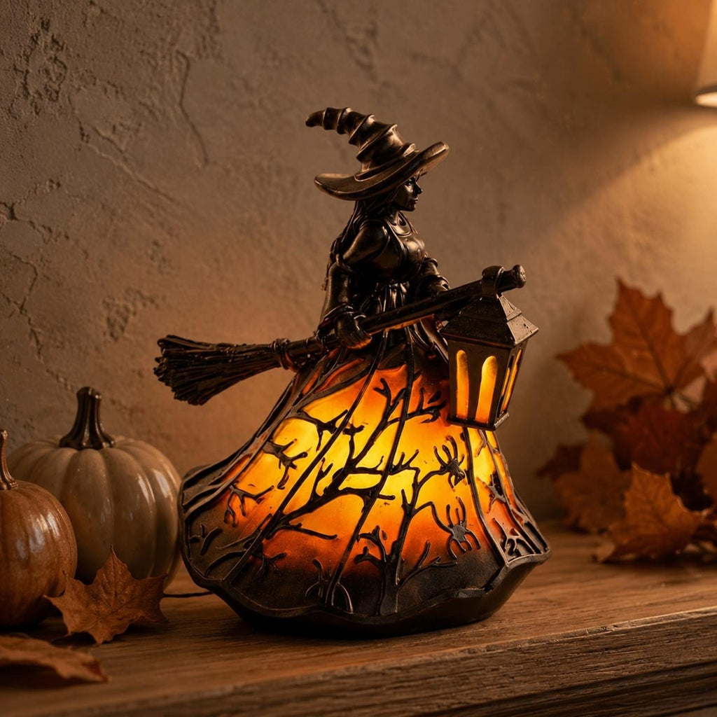 Halloween Witch Lamp USB Powered Resin Witch Lamp Warm Ambient Illuminate