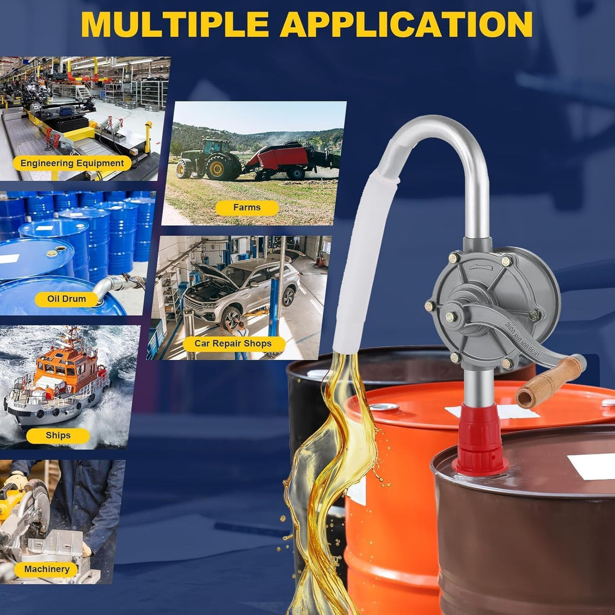 52" Rotary Barrel Transfer Drum Syphon Hand Pump Oil Diesel Fuel Self Priming UK