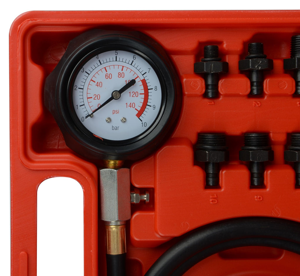 13 Pcs Engine Oil Pressure Test Kit Clear Dual Range Scale Gauge Carrying Case